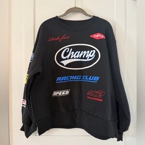 NWT organic generation racing themed, graphic fleece size extra large black